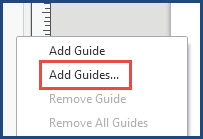 The Add Guide and Add Guides options after right-clicking the ruler