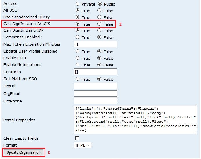 The image of the update settings page in ArcGIS Portal Directory
