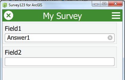 Screenshot of the survey with one field populated with an answer.