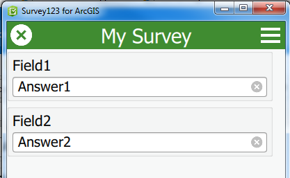 Screenshot of the survey with 2 fields populated