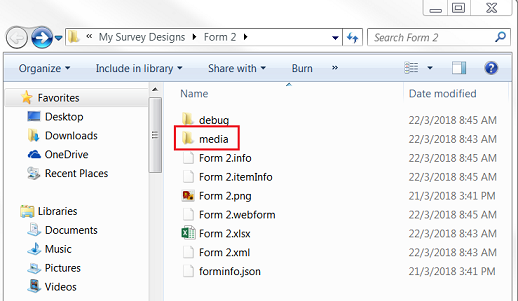 The media folder in Windows Explorer.