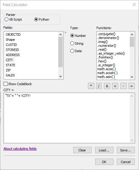 Screenshot of the Field Calculator with an example expression in Python.
