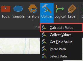 On the ModelBuilder tab, click Utilities and click Calculate Value.