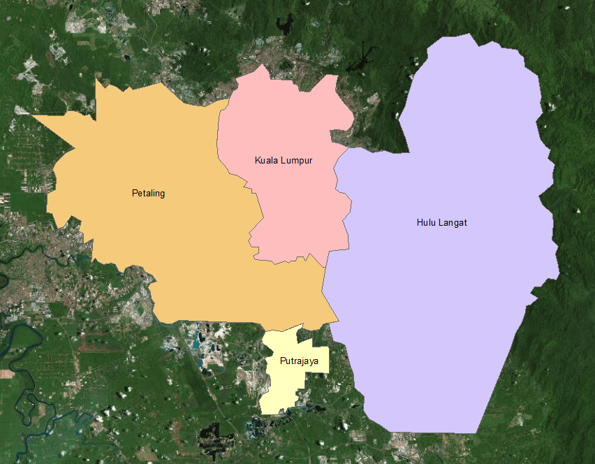 This is the map of adjacent federal territories and state districts.