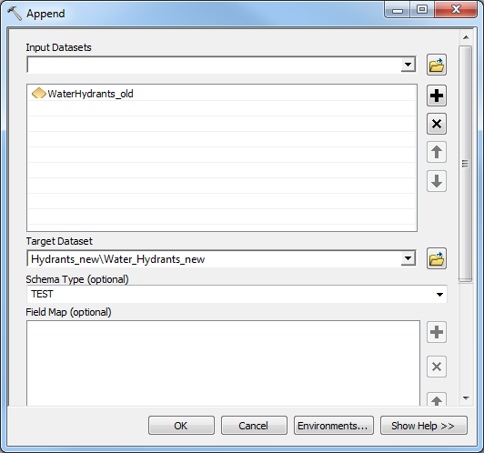 The Append tool dialog box.