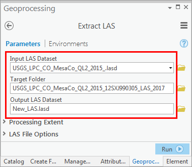 An image of the Extract LAS tool pane.