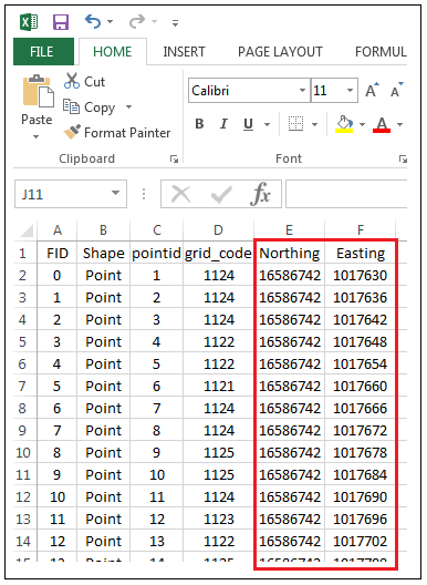 An Excel file containing X and Y coordinates