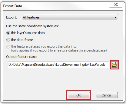 This is the Export Data dialog box.