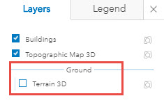 An image showing the Terrain 3D check box is disabled.