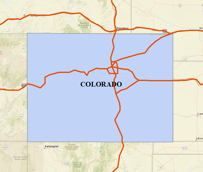 This is the map of Colorado and Interstate roads.