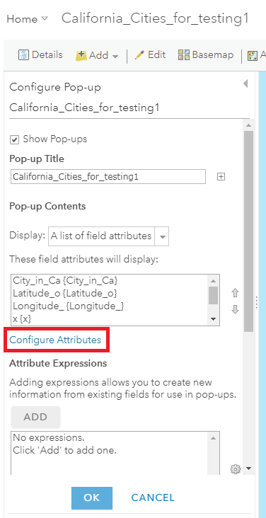 Image showing the Configure attributes window.