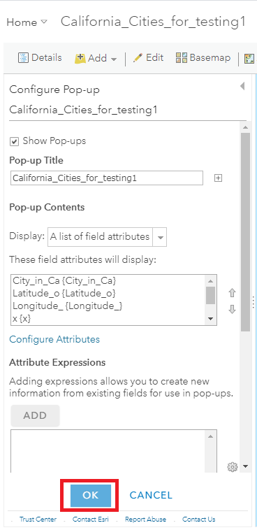 Image showing the Configure Pop-up pane.