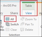 In the View tab for the Table, in the Selection group, click All.