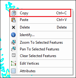 The Copy option is displayed when right-clicking the selected features.