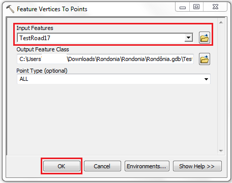 This is the Feature Vertices to Points dialog box.