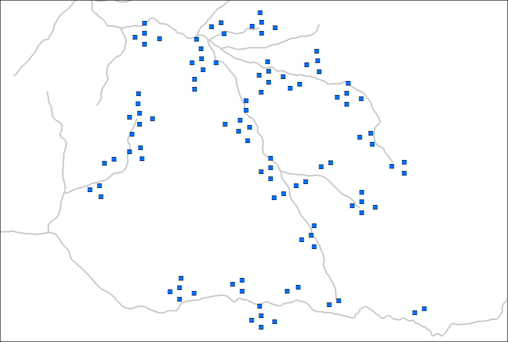 An image of the dispersed points drawn as labels using Maplex Label Engine.