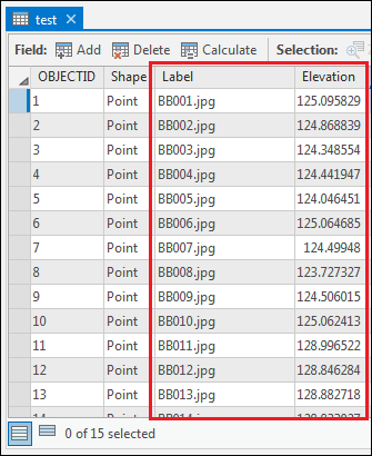 The point feature class is filled with the features and attributes in the attribute table
