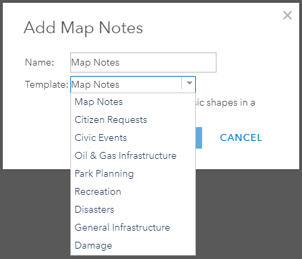 This is the Add Map Notes dialog box.