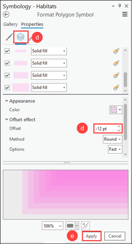 Configuring the Offset effect for the polygon layers in the Format Polygon Symbol pane