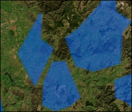 The ring buffer polygon layer with blurred boundaries on the map