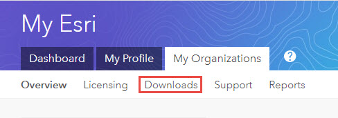 Screenshot of My Organizations with Downloads highlighted.