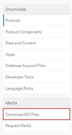 Screenshot of the Products page with Download ISO Files highlighted.