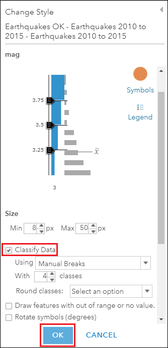 Check the Classify Data check box to create range values.