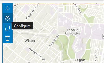 The Configure button displayed on the top-left corner of the map element.