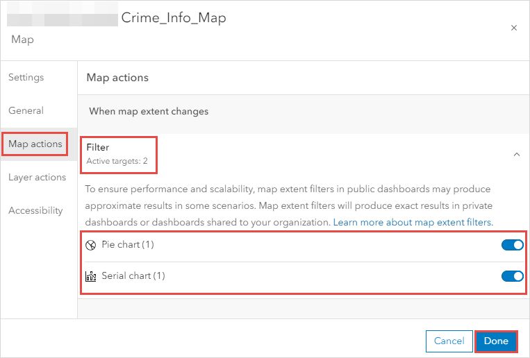 The Map actions configuration.