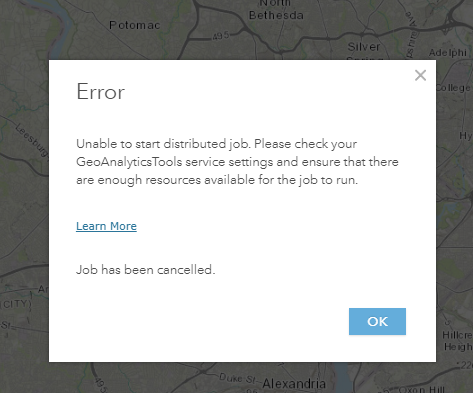 Screenshot of the "Unable to start distributed job" error message