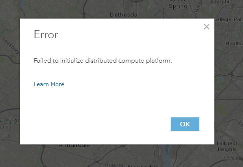Screenshot of the "Failed to Initialize distributed compute platform" error message