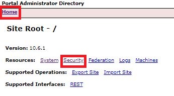 Image of Security path selection in Portal Administrator Directory