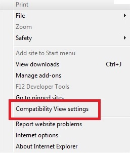 Image of the Compatibility View Settings selection under Tools