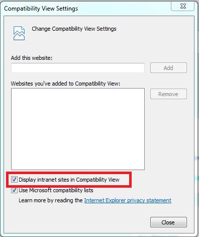 Image of the Compatibility View Settings window