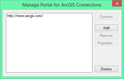 image of Manage Portal for ArcGIS Connections dialog box
