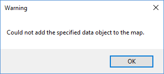 Sample image of the second error message in ArcMap