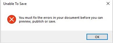 Unable to save error message.