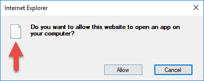 Image of Internet Explorer prompt to allow website to run app