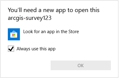 Image of Windows prompt to find new app