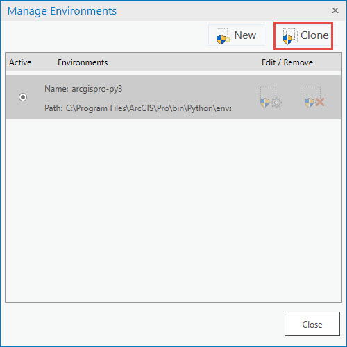 Manage Environments window