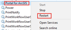 The Services tab used to restart Portal for ArcGIS