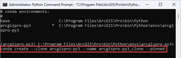 The Python Command Prompt with the clone command highlighted