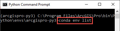 The Python Command Prompt with the list command highlighted.