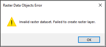 Adding a raster dataset in ArcMap fails and an error message is returned.
