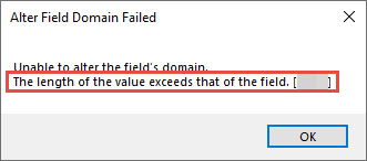 Screenshot of the error when assigning a domain to a field.