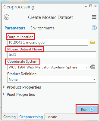 Create a new mosaic dataset in the geodatabase.