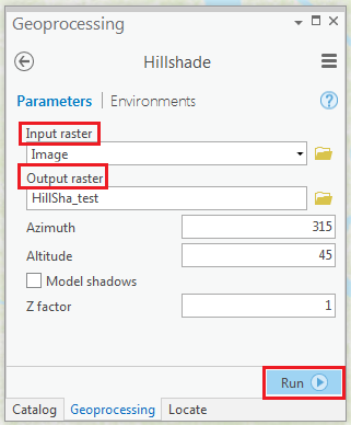 Run the Hillshade tool