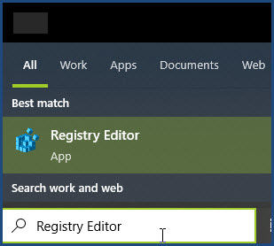 The Registry Editor app on the Start menu.