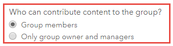 'Who can contribute content to the group?' option