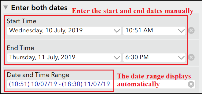 Enter start and end dates